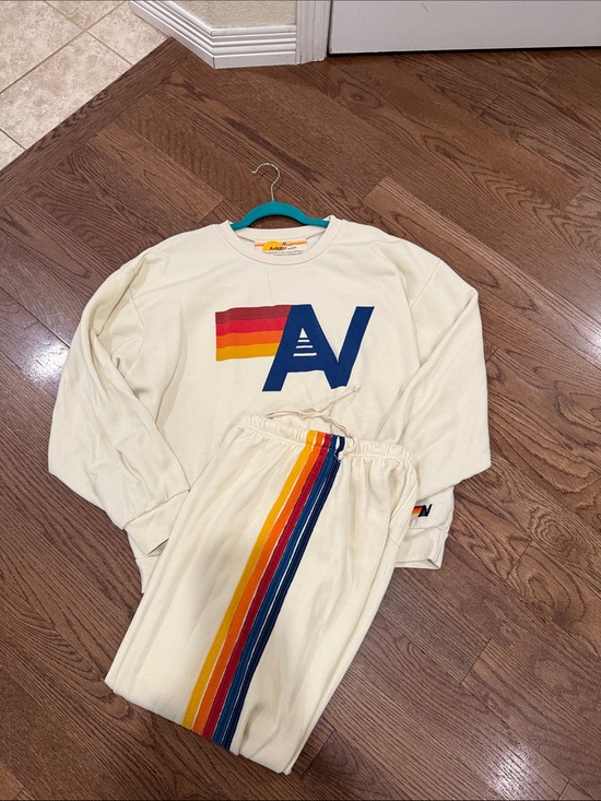 Aviator Nation Tops - Aviator Nation Cream Sweatshirt & Joggers with Rainbow Stripes